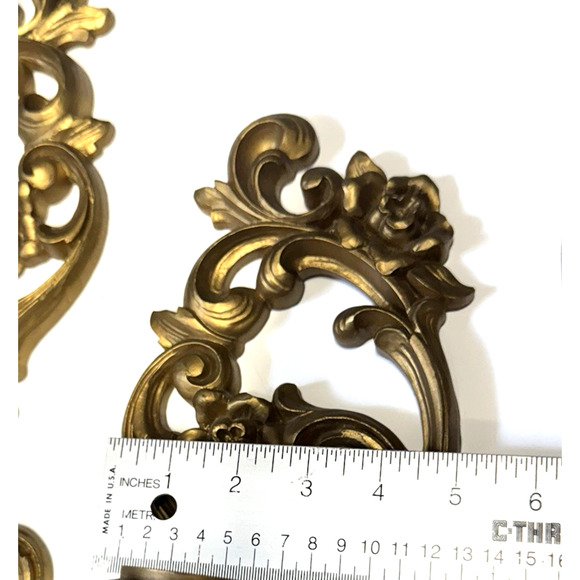 Set of 3 Homeco 1971 Resin Gold Candelabras Wall Decor Floral Scroll Vintage - Picture 5 of 5